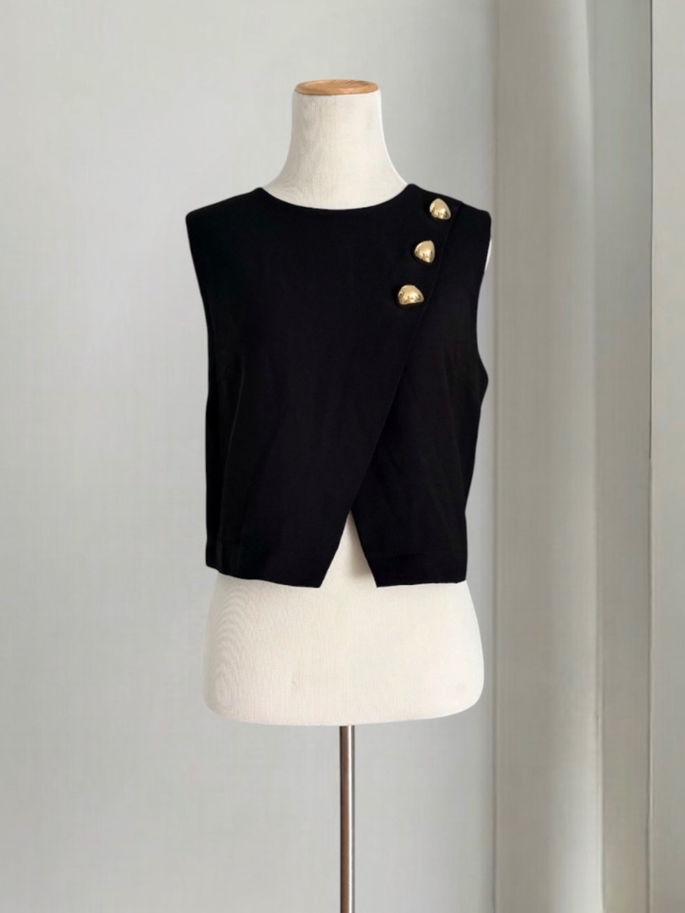 Zara Black & Gold Button Wrap Sleeveless Top